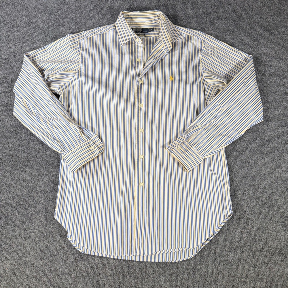 Polo Ralph Lauren Button Down Shirt Mens Medium Blue Yellow Stripe Classic Fit M
